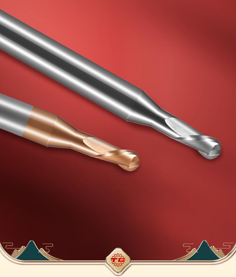 Tiangong Wolframová ocel R0.5 Kulová fréza 0.75 Legovaný krček, 2břitá, 55° Potažená, Prodloužená Hluboká drážka 1, 1.25