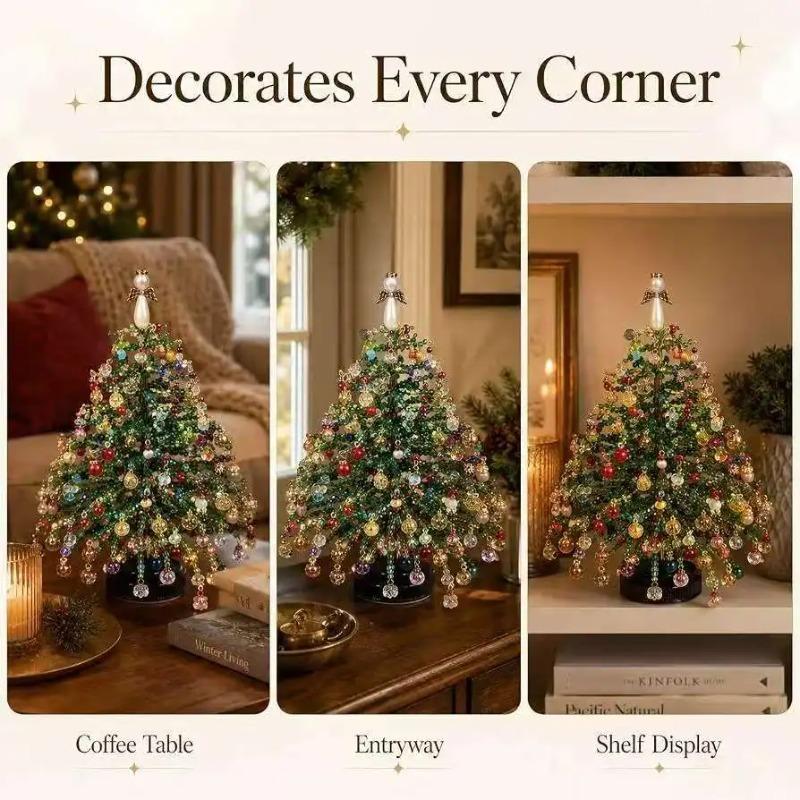 DIY Beaded Mini Christmas Tree Craft Kit, Color Pearl Desktop X‑mas Tree Ornament, Table & Bookshelf Decoration for Indoor Home Festival Decor