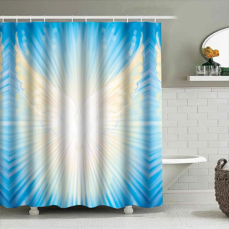 Blue Ray Shower Curtain Abstract Ocean Wave Pattern Bathroom Decor Waterproof Modern Art Home Textile Premium Quality