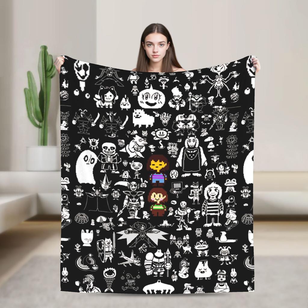 Undertale Sans Skeleton Fashion Blankets Flannel All Season Game Cartoon Anime Portable Lightweight Throw Fashion Blanket for Bedding Throws
