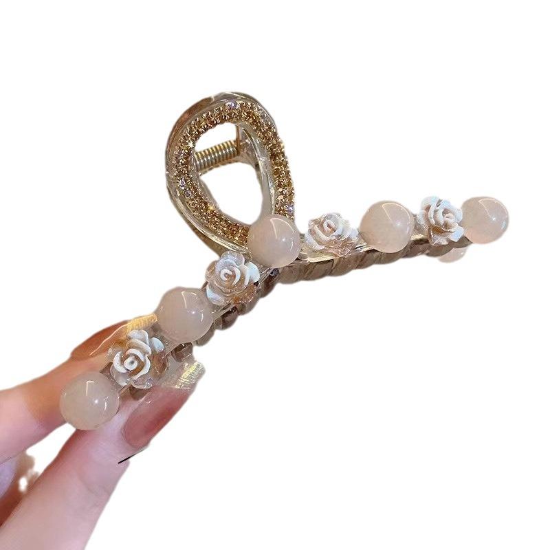 Korean Camellia Cat's Eye Hairpin: Women's Summer Updo Clip with Small Rose Flowers