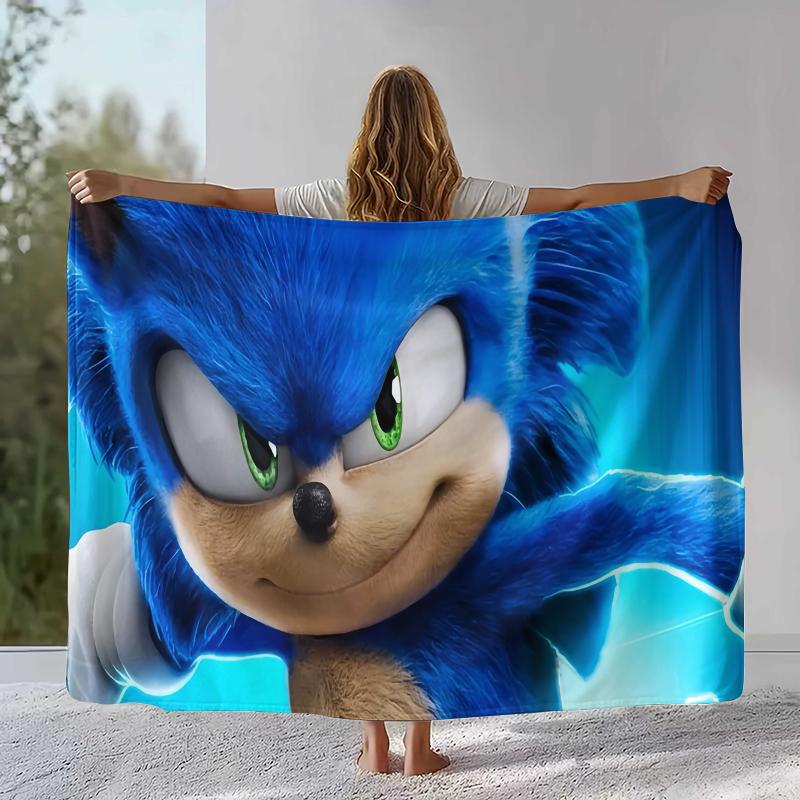 Retro S-Sonic Cartoon Game Flannel Blanket,Ultra Soft Warm Plush Throw for Home Bedroom Bed Sofa Cover Camping Picnic gift
