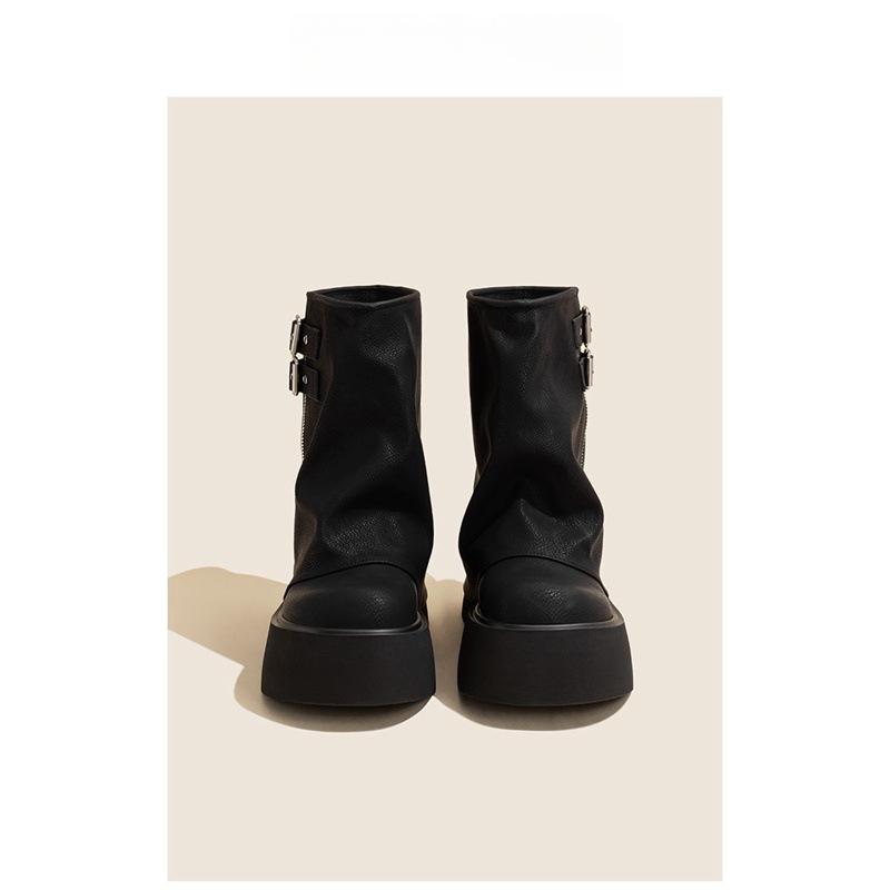 2026 New Autumn and Winter Thick Soled Height Increasing Brown Pants with Sponge Bottom Short Boots