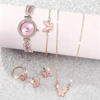 Ensemble de bijoux montre à quartz exquise mode pour dames 6 pièces - Convient pour un usage quotidien, la Saint-Valentin, un cadeau d'anniversaire.