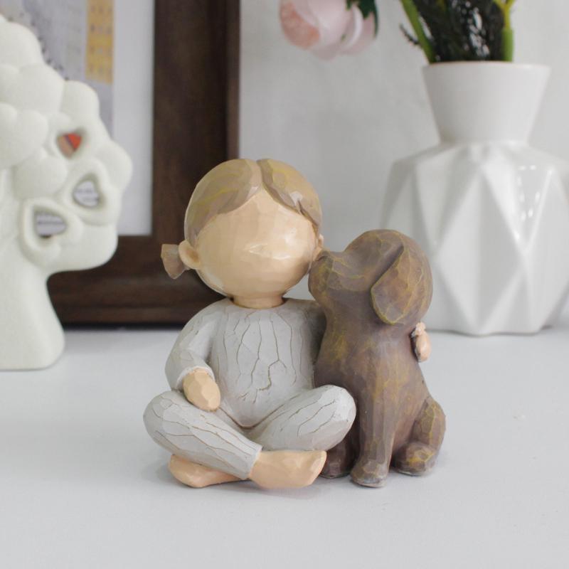 Creative Angel Girl and Dog Sculpture Decoration Home Living Room Bookcase Decoration Crafts Resin Statue Decoration