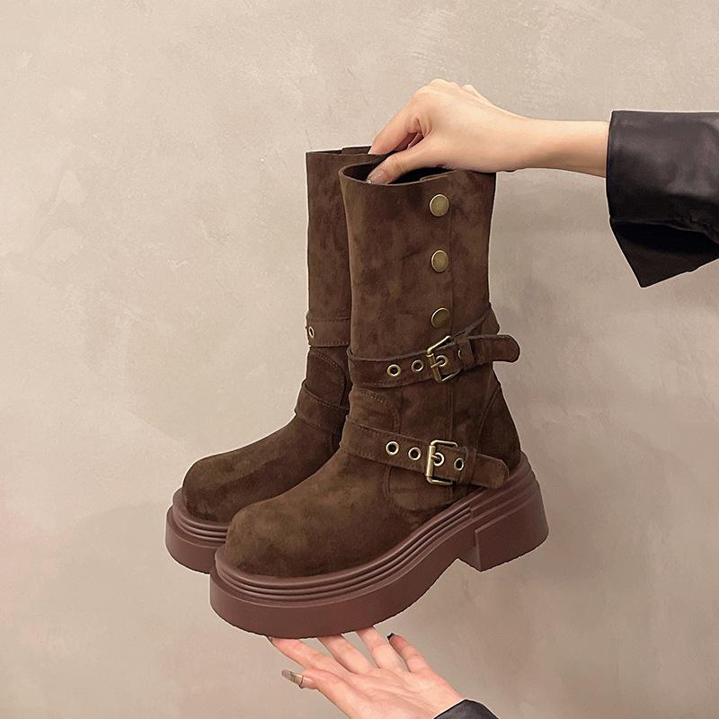Thick-soled Two Wear Matte Martin Boots Women's 2025 New Autumn British Wind Locomotive Short Boots Can Be Folded Thin Single Boots