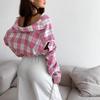 Women's Versatile Pink Plaid Loose Shirt with Removable Long Sleeves and Lapel
