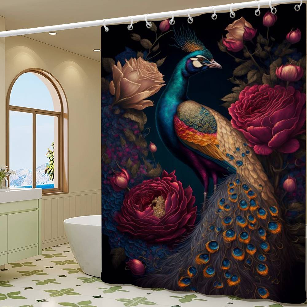 Vintage Birds In Jungle Flowers Canvas Painting Simple Bathroom Shower Curtain Partition Dry Can Be Scrubable Light Opaque Bath