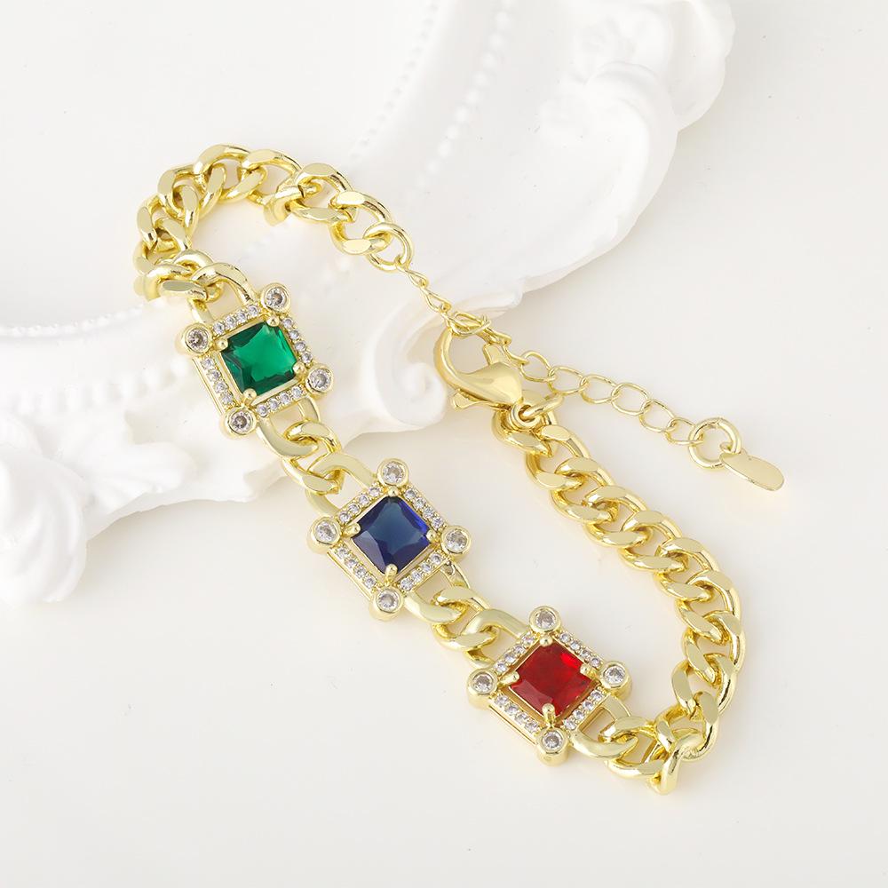 New Creative Geometric Square Colored Zirconium Bracelet, Elegant and Light Luxury Bracelet