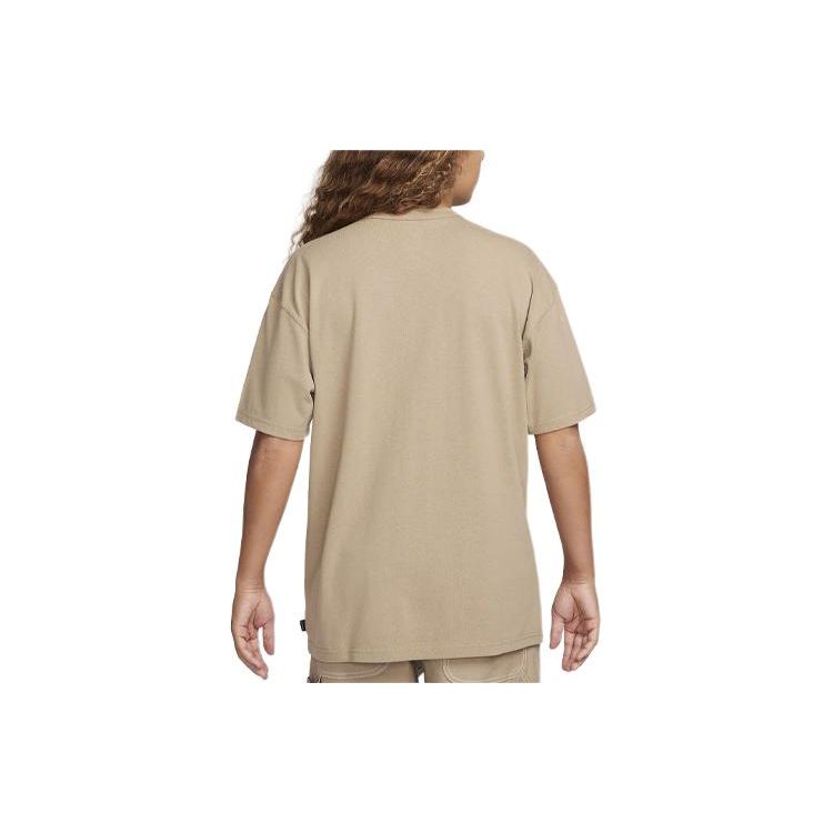 Nike Sportswear Essentials Logo Embroidered Ribbed Crew Neck Short Sleeve T-Shirt Men Tops Khaki DO7392-247