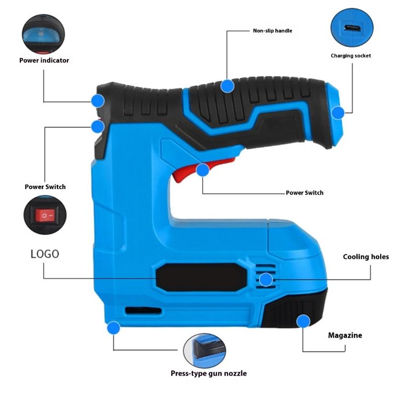 1500mAh Battery Electric Rechargeable Nailer Tool Fast Charging Portable Plastic Body Professional Woodworking Equipment