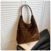 Hobo Bag for Women Plush Black Leopard Print Single Shoulder Carry Daily Use