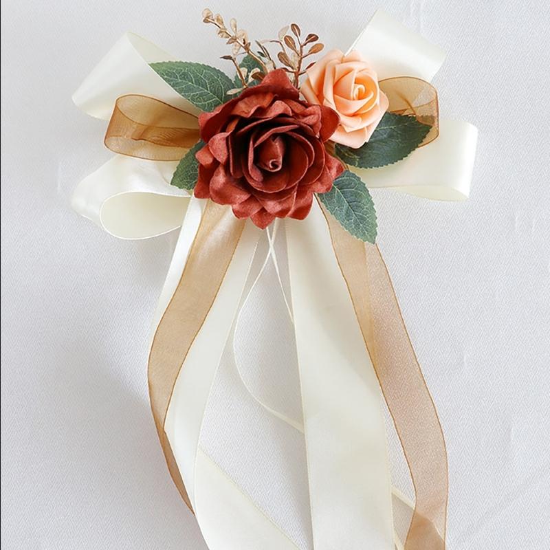Elegant Wedding Car Door Handle Ribbon Decorations Door Handle Flower Bowknot Decoration for Wedding Car and Venues