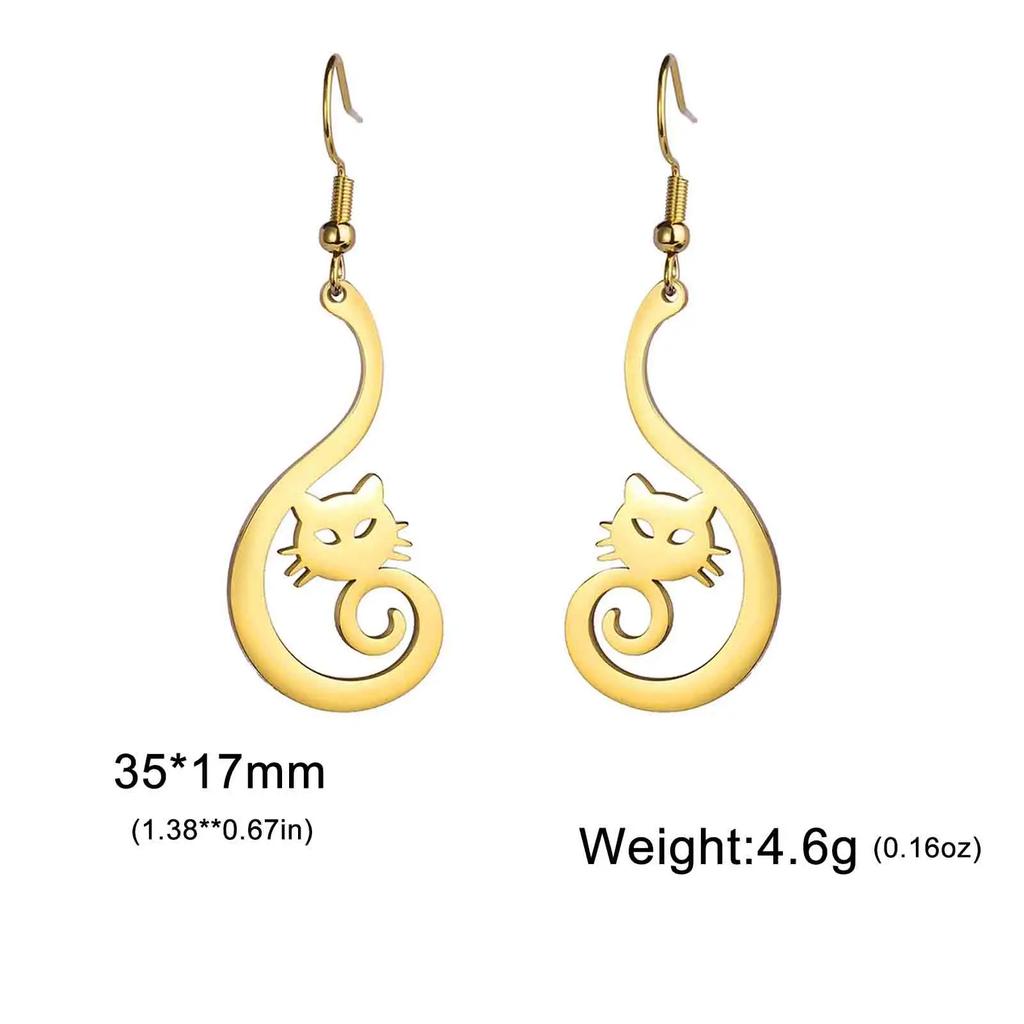 In Stainless Steel Cat Drop Earrings Cute Animal Earring for Women Waterproof Jewelry Valentine Gift