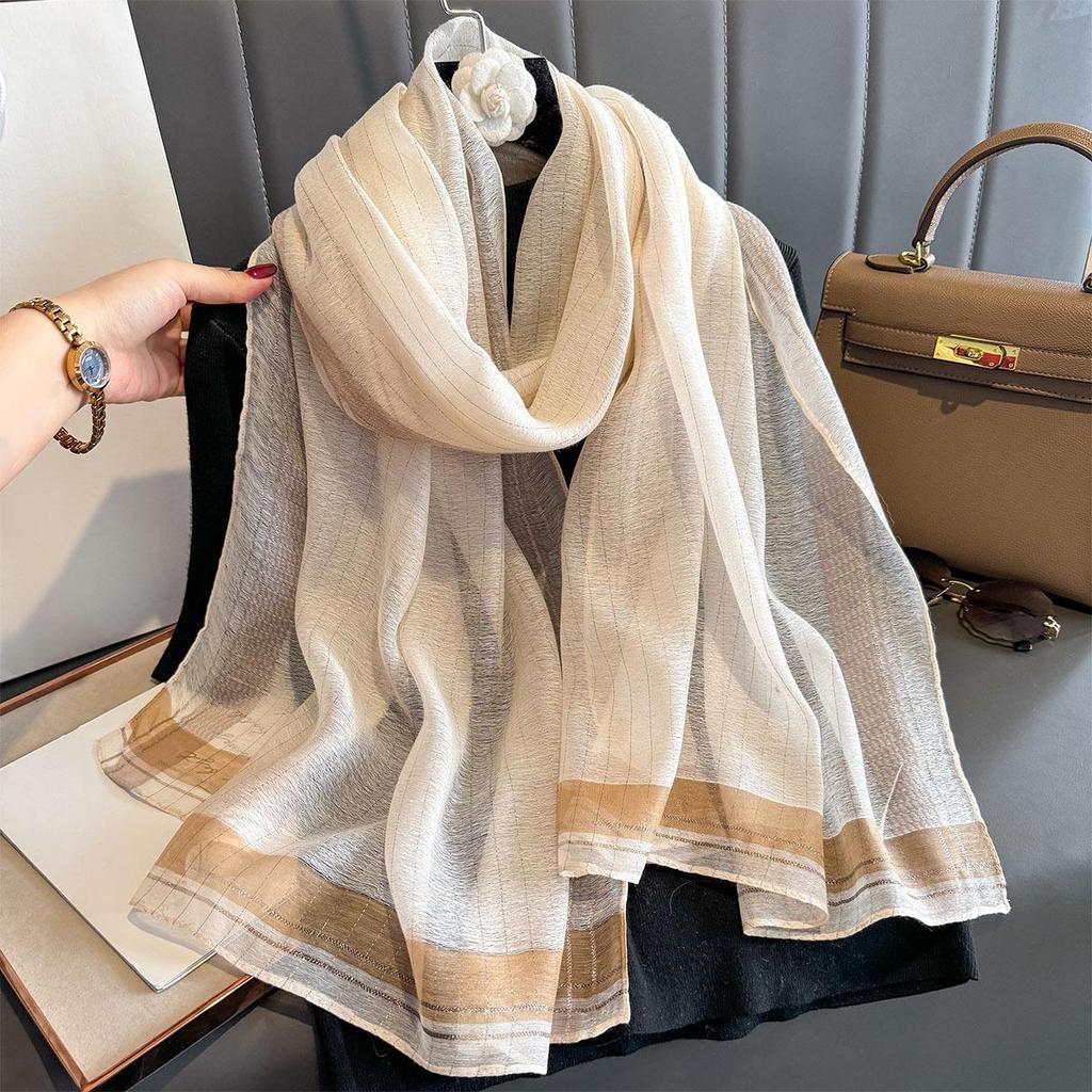 Women's Silk Scarf: High-End Korean Style Gold Thread, Autumn/Winter Shawl