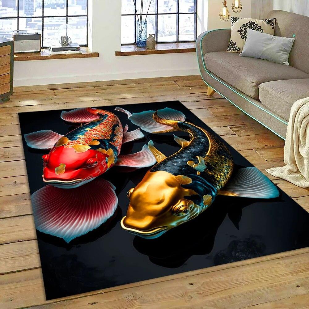 Naturalize Koi Carp  Yin Yang Fish Cartoon Carpet Rug for Home Living Room Bedroom Sofa Doormat Decor,Kids Area Rug Non-slip Mat