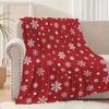 Christmas Blanket Red White Snowflake Soft Flannel Warm Cozy Xmas Pattern Home Decor Sofa Couch Living Room Festive Holiday Gift