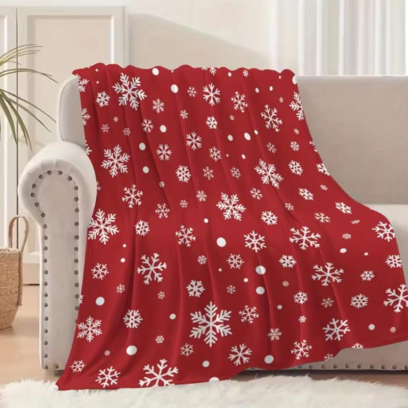 Christmas Blanket Red White Snowflake Soft Flannel Warm Cozy Xmas Pattern Home Decor Sofa Couch Living Room Festive Holiday Gift