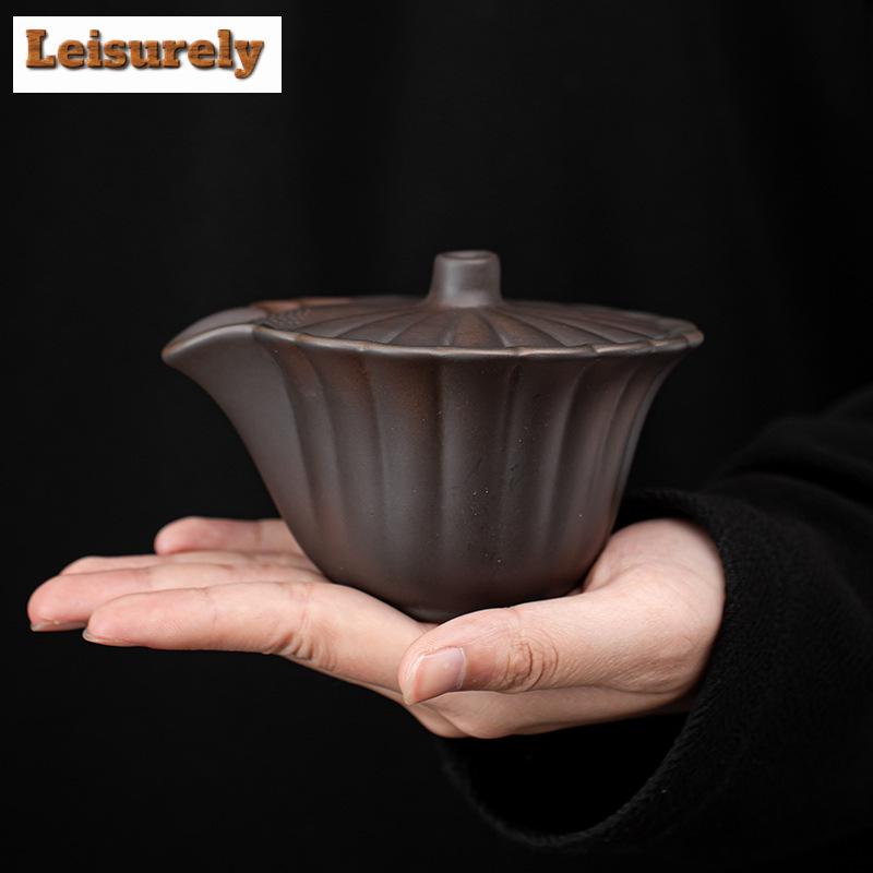 150 ml Qingxi Lila Keramik Blütenblätter Gaiwan Japanische Handgreifende Teeterrine Teebereiter Deckelschale Chinesisches Teeset Sammlung Geschenk