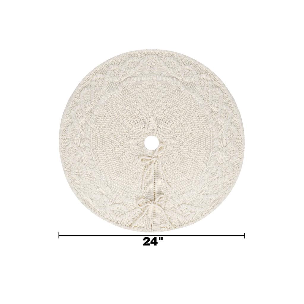 1pc Country Style Cream Knit Christmas Tree Skirt Trim Polyester, Drawstring Closure - Perfect Suitable for Holiday Home