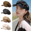 1PC Peak Cap Vintage Belt Buckle Design Gift Accessories Versatile Beret Cool Leather Brim Fashion Octagonal Hat Warmth 58-60cm