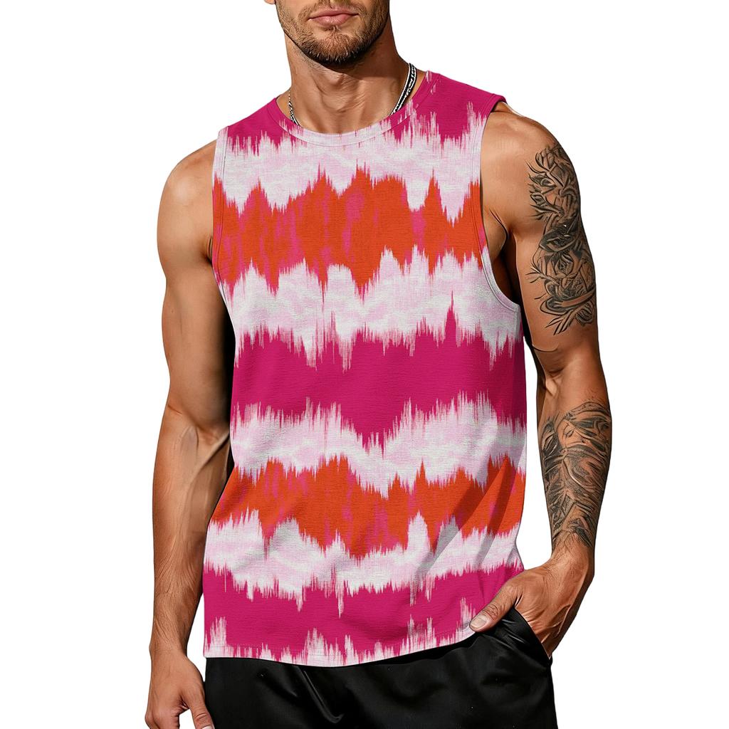 Mens Sleeveless Tie Dye Print Tank Top Crew Neck Casual Loose Fit Muscle Shirt for Summer Gym Workout Beachwear