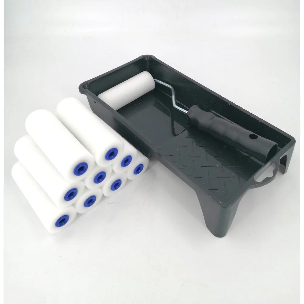 Paint Roller Set with 4 Inch Sponge Rollers 1 Handle 1 Paint Pan and 10 Refills for A3 Steel Container Projects