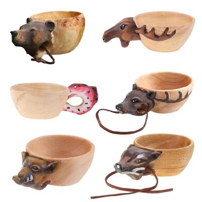 Animals for Head for Image Cup Wooden Mug Animal Shape Portable Camping Drinking