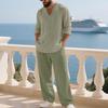 Men's Linen V-Neck Long Sleeve Hoodie & Pants Beachwear Set