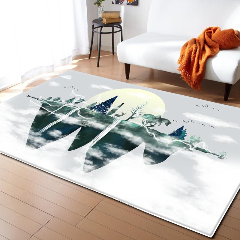 Cedar Deer Living Room Area Rug Beach Ocean 3D Carpet for Boys Girls Bedroom Rug Soft Play Floor Mat Anti-Slip Bathroom Mat