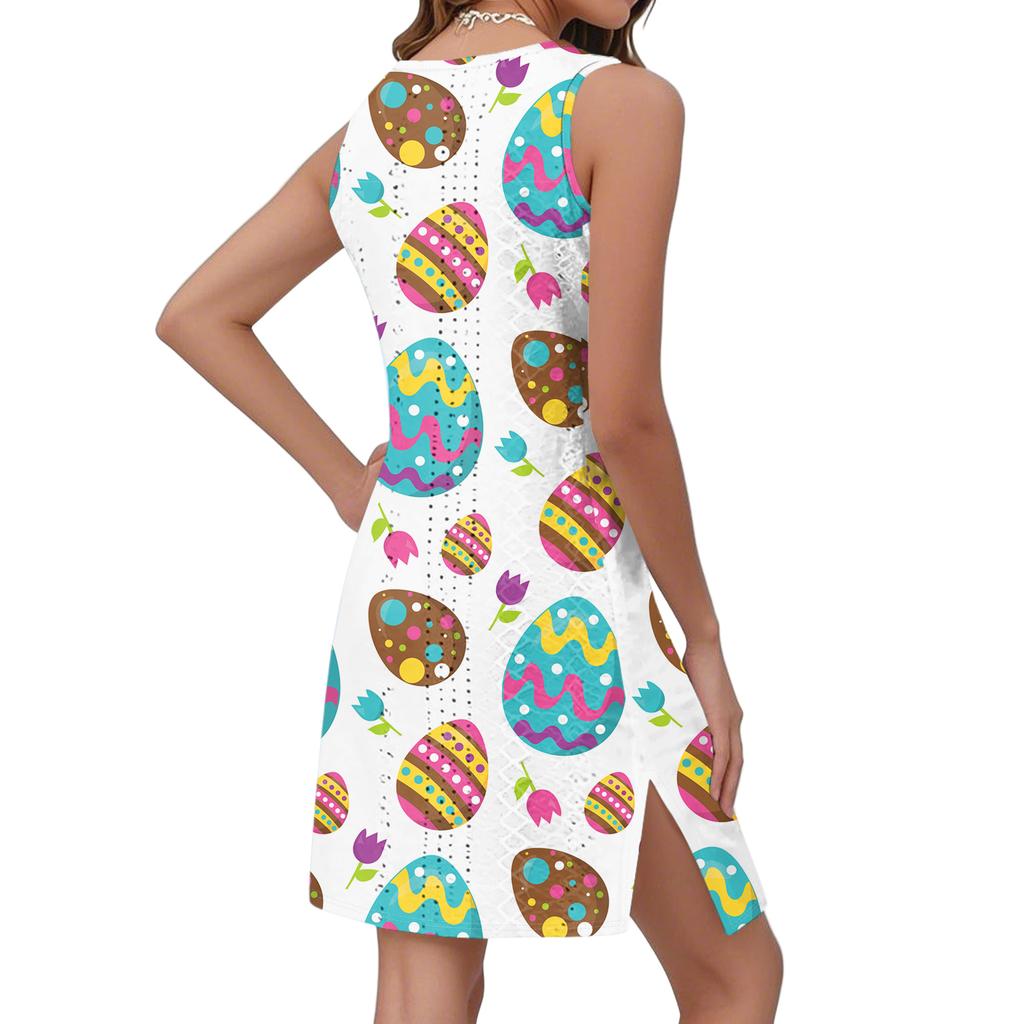 Robe débardeur décontractée tendance et respirante pour femme, imprimée, avec poches et ourlet fendu