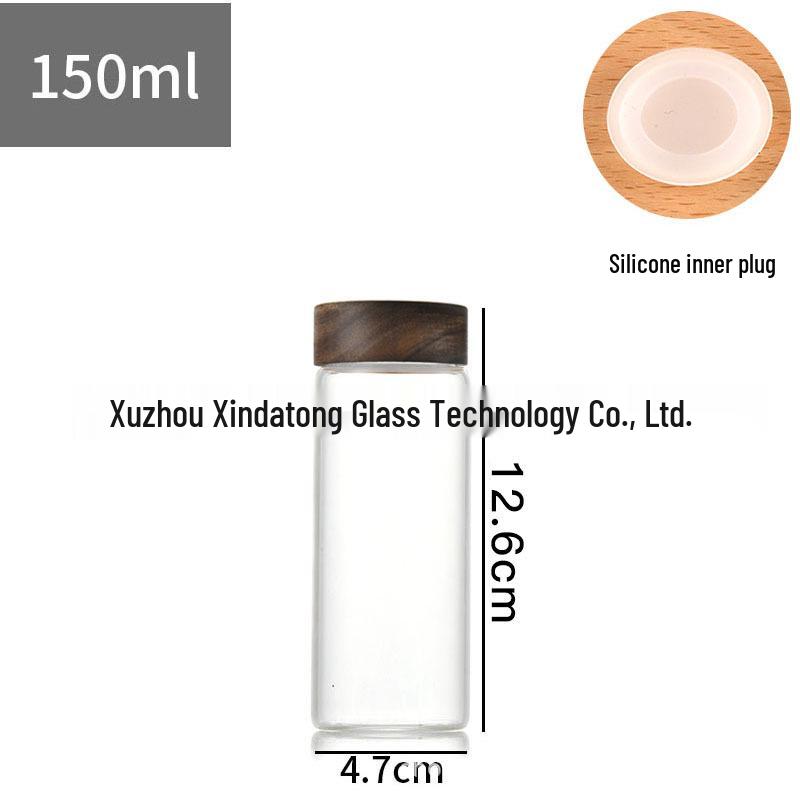 Acacia Wood Lid Borosilicate Glass Canister for Tea, Agarwood Bracelet Display, or Medicine Powder Storage.