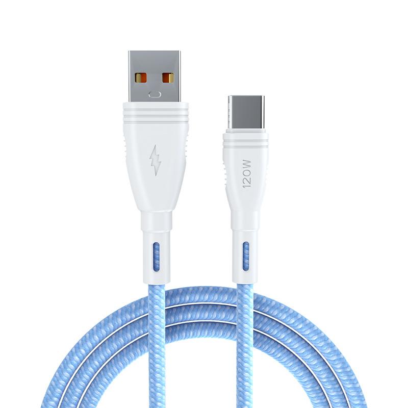 

VAORLO Colorful 120 Вт Кабель для быстрой зарядки USB к Type-C 6A Super Charge CC 120 Вт Быстро заряжаемый смарт-чип Защита не горячего кабеля для передачи данных USB To Type-C синий