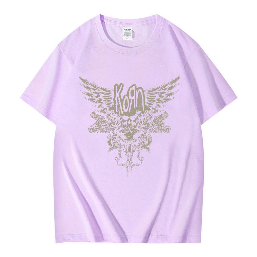 Korn Skull Wings Girls Juniors Black T Shirt Metal Gothic Rock Band T Shirts Unisex Women Vintage Oversized Tshirt Tops Streetwear
