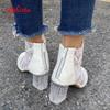 Fashion Aphixta Plus Size 43 Summer Breathable Sandals Boots Women Lace Air Mesh Crystals Transparent Square Heels Back Zipper Boots