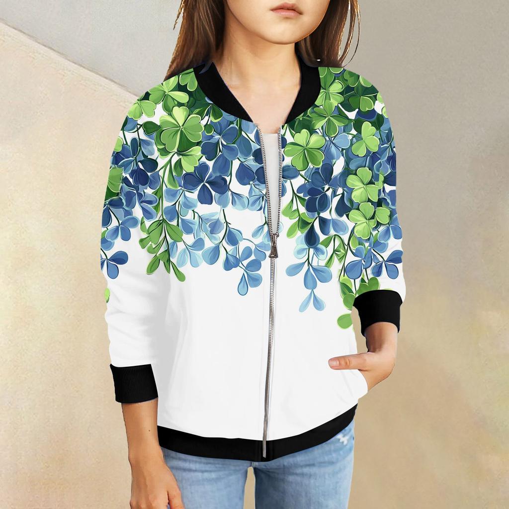 Dívčí bundy na zip Dětské podzimní mikiny s dlouhým rukávem Svrchní oděvy s kapsami St. Den svatého Patrika 5-15 let