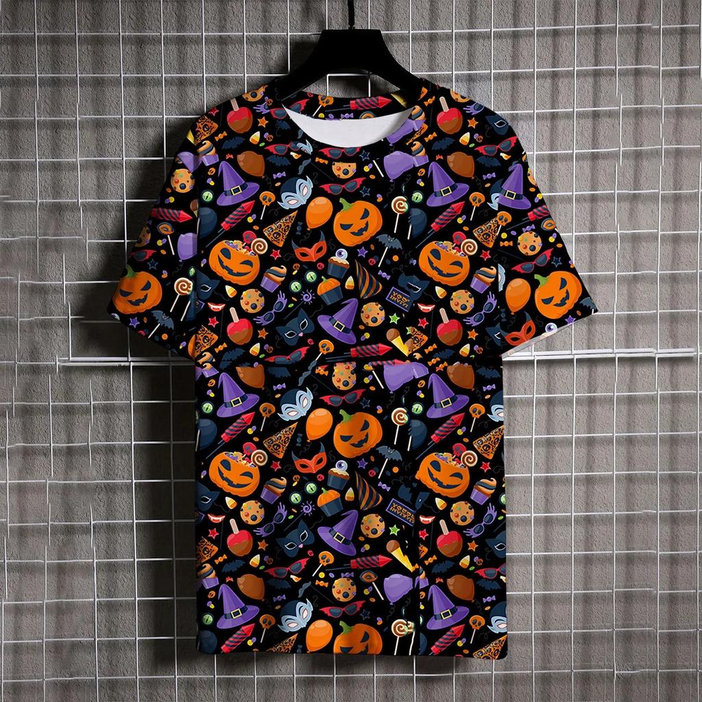 New Cartoon 3D Pattern Printed Men's T-shirt Hip Hop Trendy Harajuku Halloween Short Sleeve Casual O-Neck Fun T-shirt Loose Men's Trendy Top