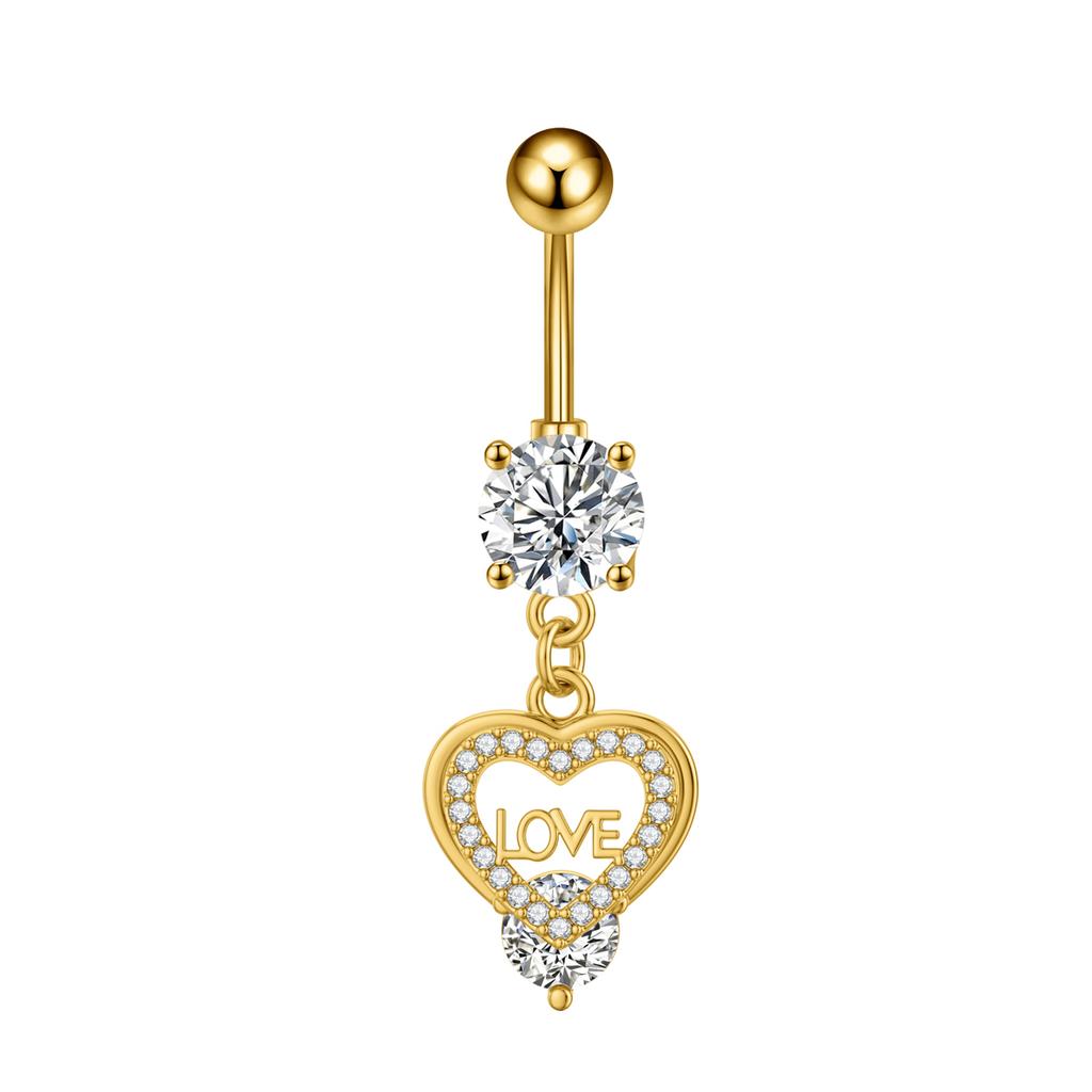 14G Curved Belly Clicker Stainless Steel Butterfly Heart Dangled Crystal CZs Belly Button Rings for Women Navel Clicker Ring