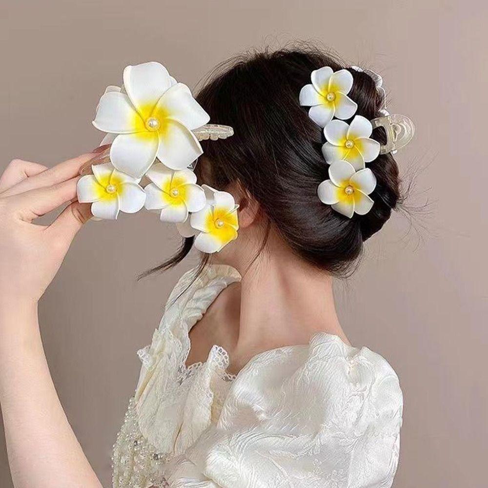 Pearl Hair Claw Korean Style Shark Clip Creative Eggflower Hair Clip  Female