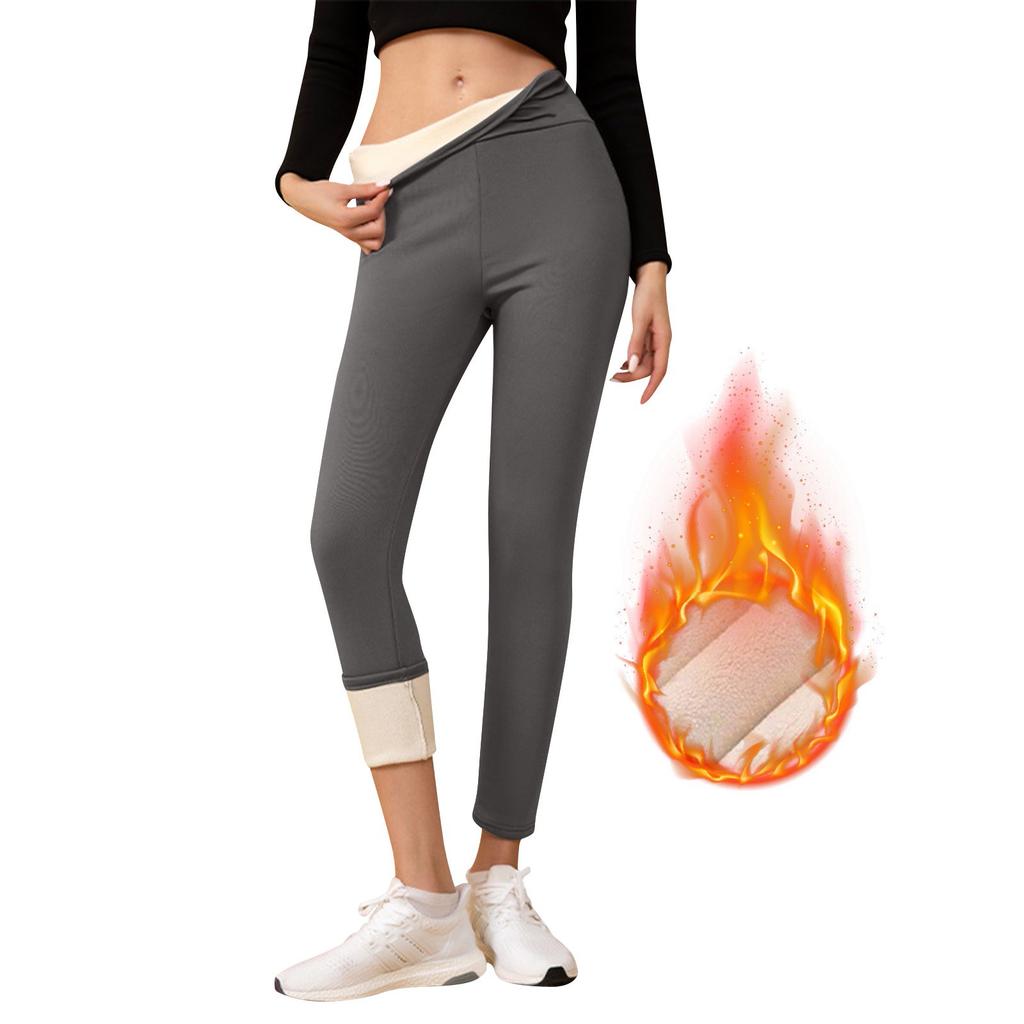 Ladies' Lamb Wool Thickened High Waisted Slimming Pencil Pants With Bottom And Warm Pants