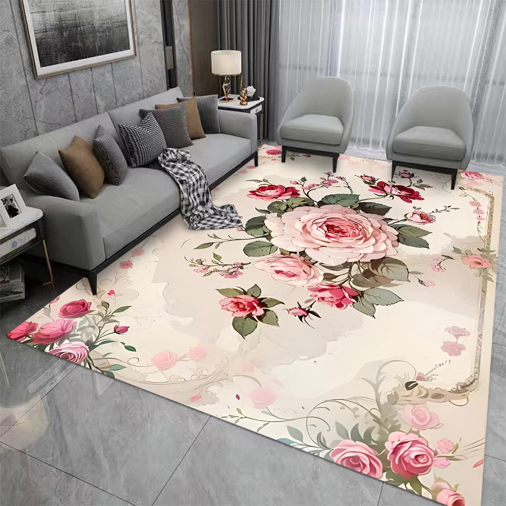 Luxusní vintage koberec s květinovým potiskem, protiskluzová, pratelná v pračce podložka na podlahu pro obývací pokoj, ložnici, kancelářskou dekoraci, pratelný koberec