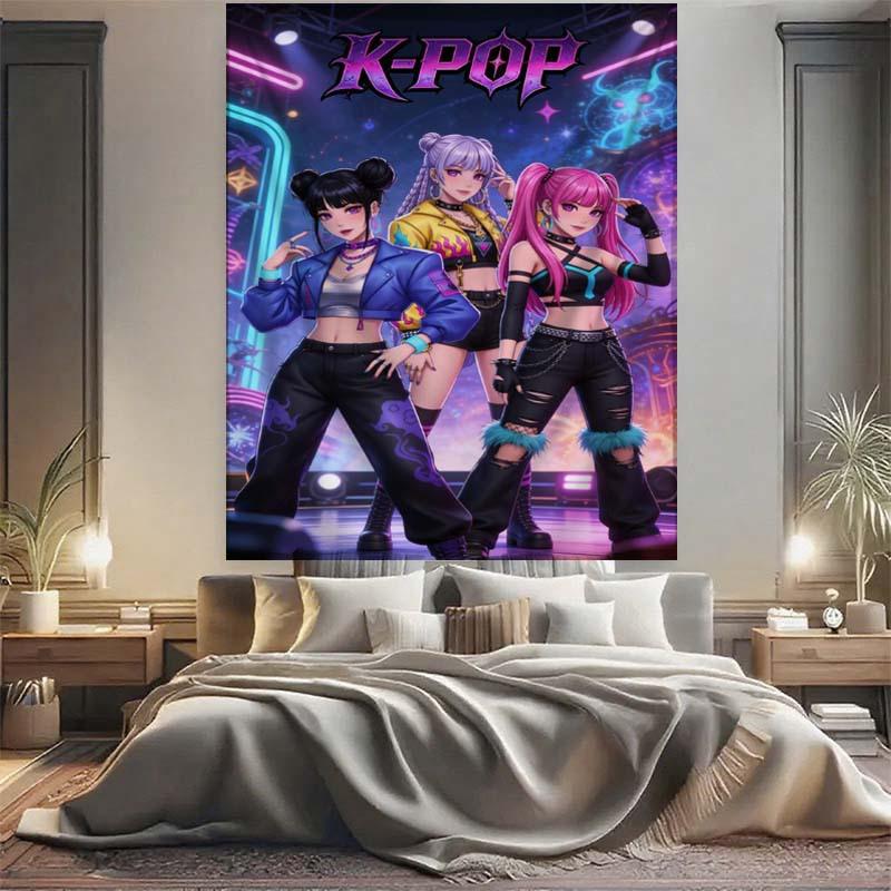 

1pc K-pop Girl Group Printed Peach Skin Velvet Tapestry | Decorative Wall Hanging for Dorms, Home Bedrooms, Bars, Room Decor, Wall Decor, Cr 150cm by 200cm