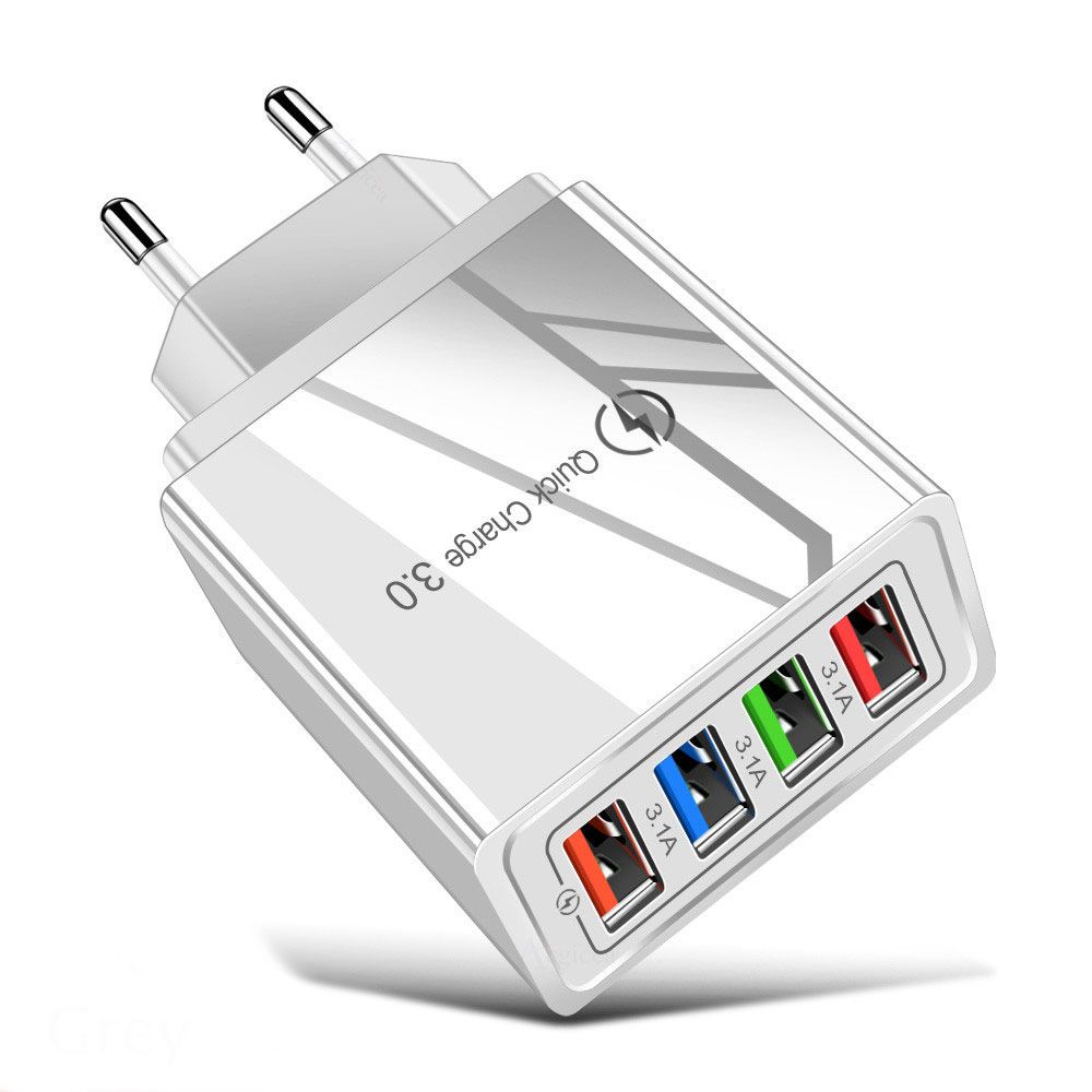 3A Charger Travel Portable Phone Adapter USB Charger 4-Port Quick Charge EU/US Plug