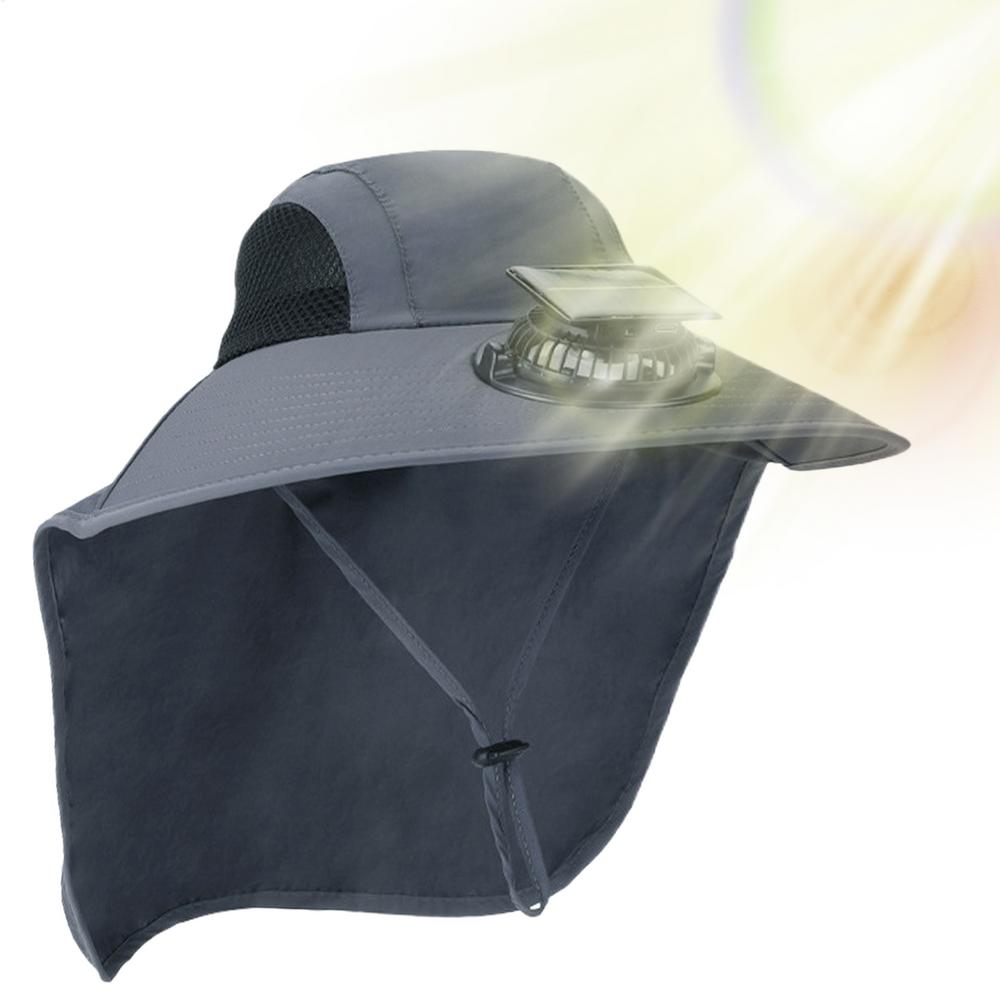 Sun Hats For Men Wide Brim Solar Powered Fan Outdoor Sun Hat Solar Fan Fish Accessories With Neck Flap Wide Brim UV Protection