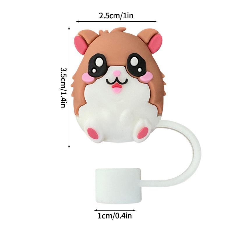 Silicone Rubber Plug Straw Cap Covers Dust-proof Straw Tips For Stanley Cups 3D Cute Animals Straw Cap Toppers Reusable