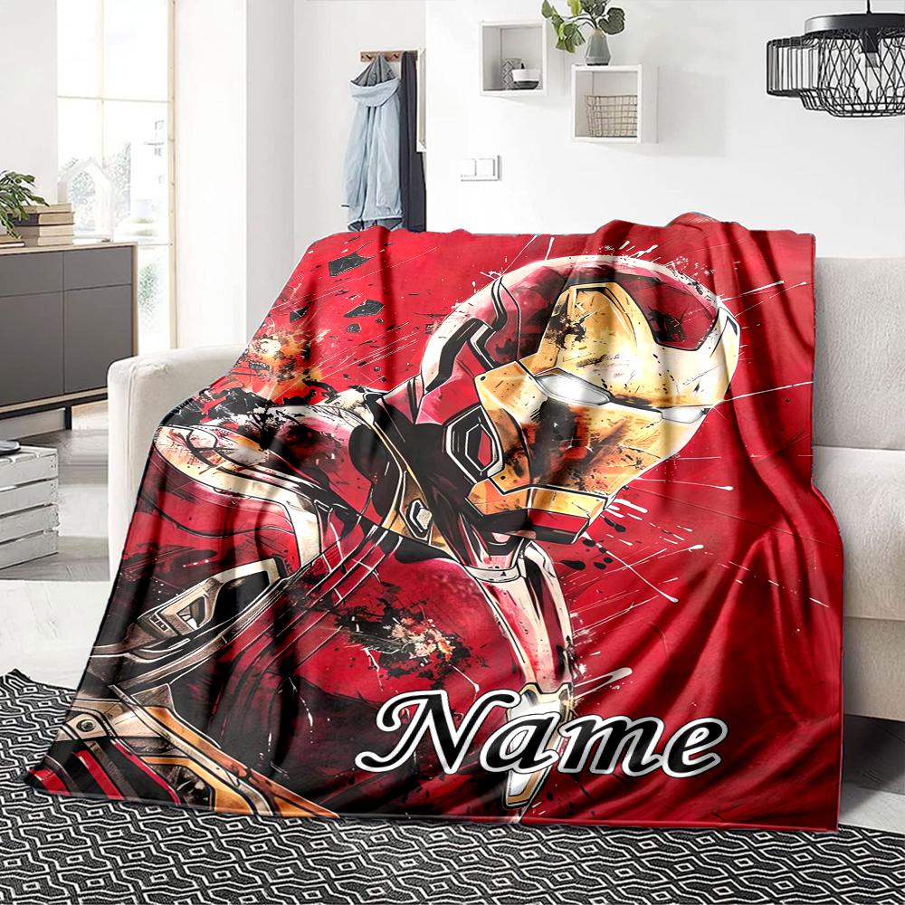 Custom Name Iron Man Tony Stark'S Armor Party Blanket For Couch Bed Plush Cozy Fuzzy Blanket Super Soft Warm Blankets For Fall And Winter 0916273