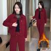 Women's Plus Velvet Corduroy Suit - Autumn/Winter Fashionable Plus Size Loose-Fit Coffee Two-Piece Set