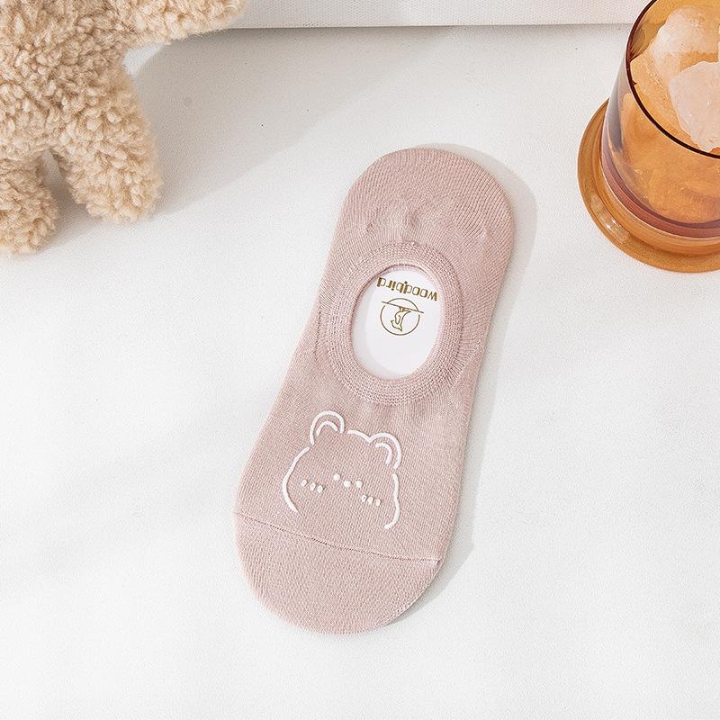 Summer Light-colored Invisible Boat Socks for Women, Cartoon-breathable Silicone Anti-slip, Shallow Girls' Short Socks