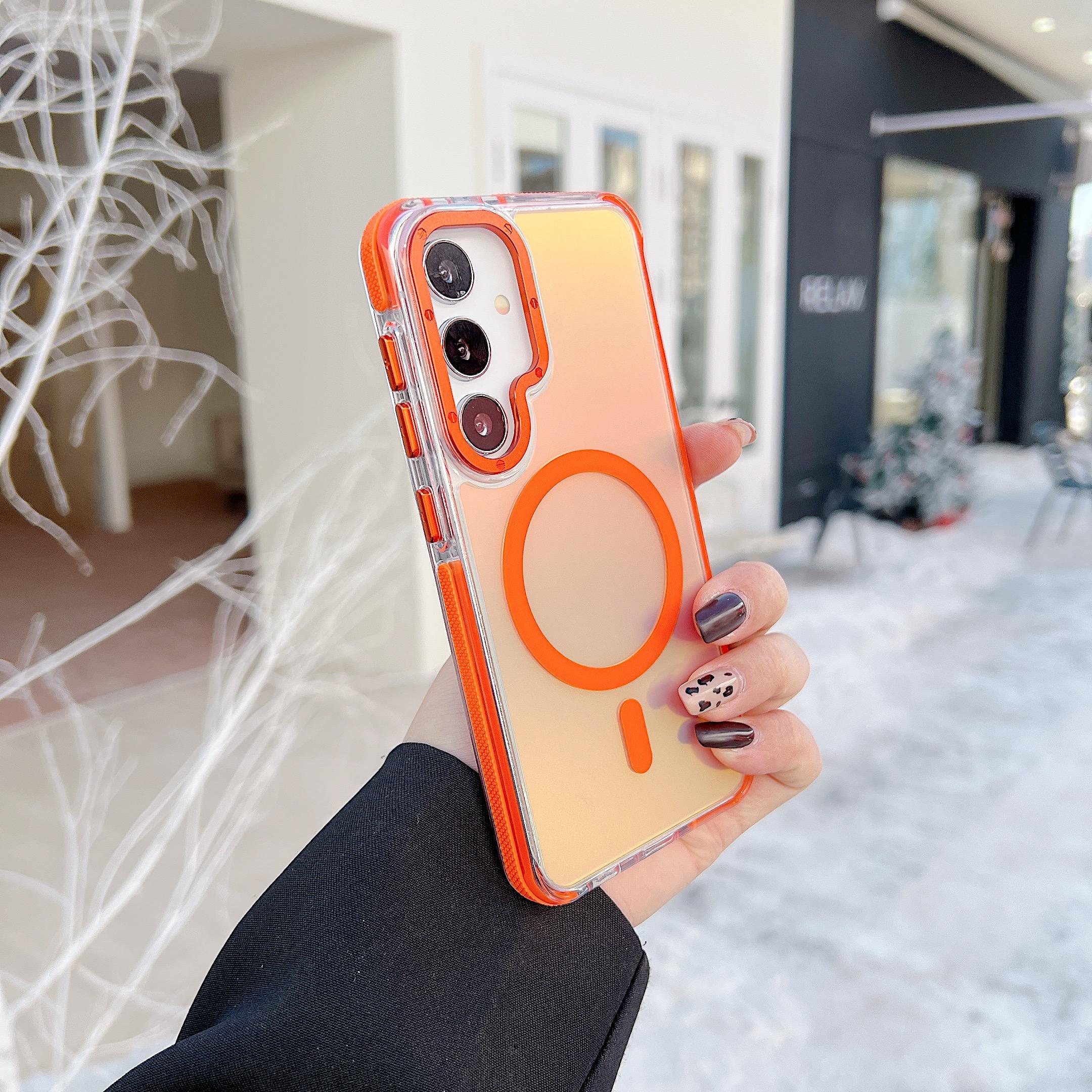 

Противоскользящий чехол для Samsung Galaxy S25 Edge S24 Ultra S23+ Plus S23 FE Магнитная крышка, Нанопокрытие Антиокисление Градиентный цвет Galaxy S23+ оранжевый