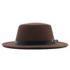 European and American new flat-brimmed flat-top hat woolen top hat women's fashion black belt jazz hat Panama hat
